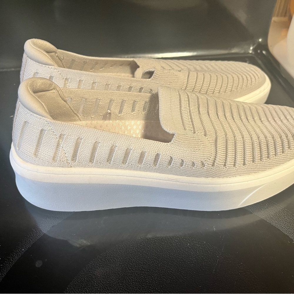 Skechers Slip-On Knit Platform Sneakers in Beige